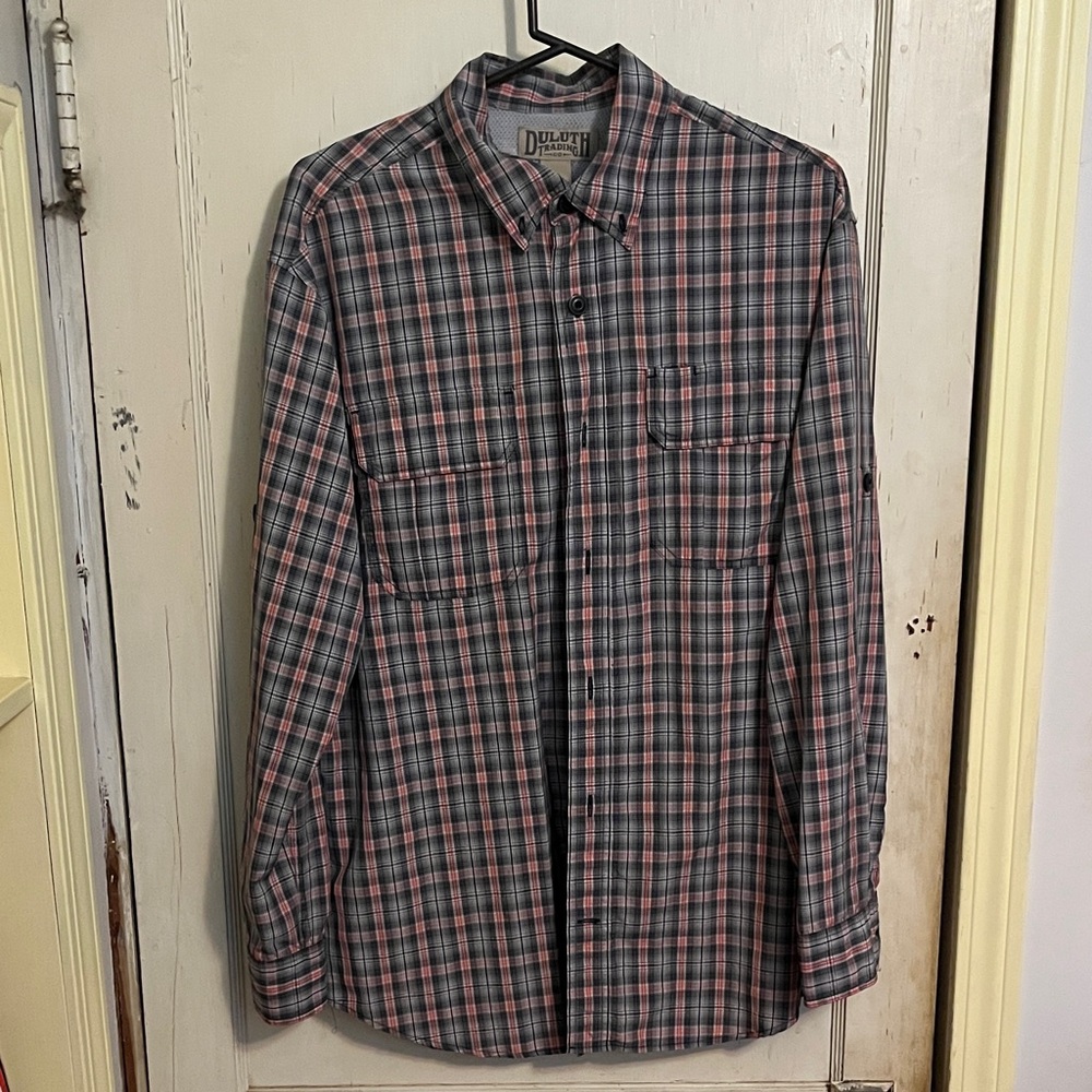 Duluth Trading Co Men's Checkered Shirt - Red and Black